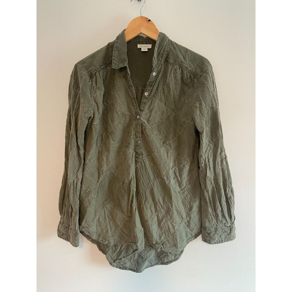 Sundance Olive Green Patchwork Blouse Women's Siz… - image 1